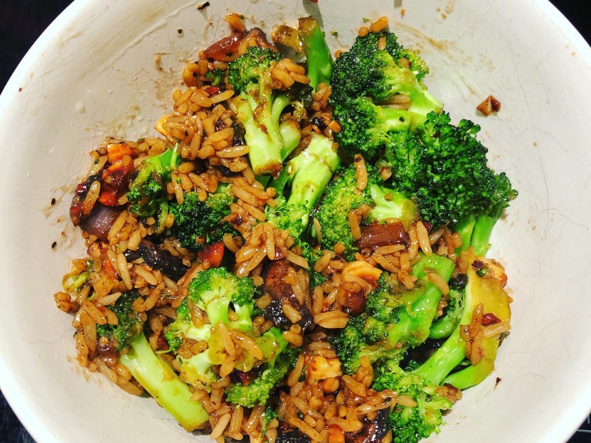 Vegan Portobello and Broccoli Fried Rice with Toasted Hazelnuts